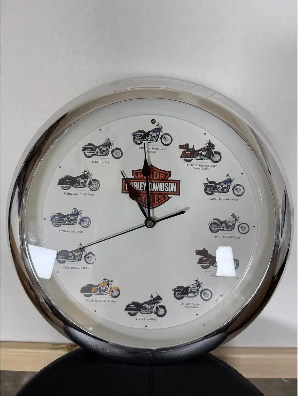 Harley-Davidson Motorcycles Collage Wall Clock Chrome Frame Used - Good‎